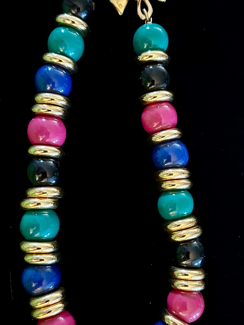 Liz Claiborne Multicolor Beaded Chocker Necklace with Gold Accents - 17 Inch
